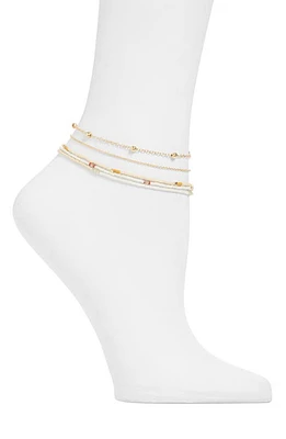 BP. Set of 5 Beaded Anklets in Gold- White at Nordstrom