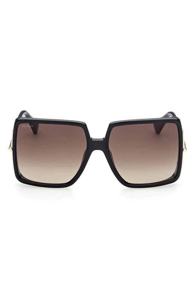 Max Mara 58mm Gradient Square Sunglasses in Shiny Black /Gradient Brown at Nordstrom