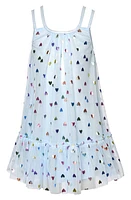 Truly Me Kids' Foil Heart Mesh Trapeze Dress Blue Multi at Nordstrom,