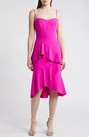 Black Halo Barbados Tiered Ruffle Midi Dress Vibrant Pink at Nordstrom,