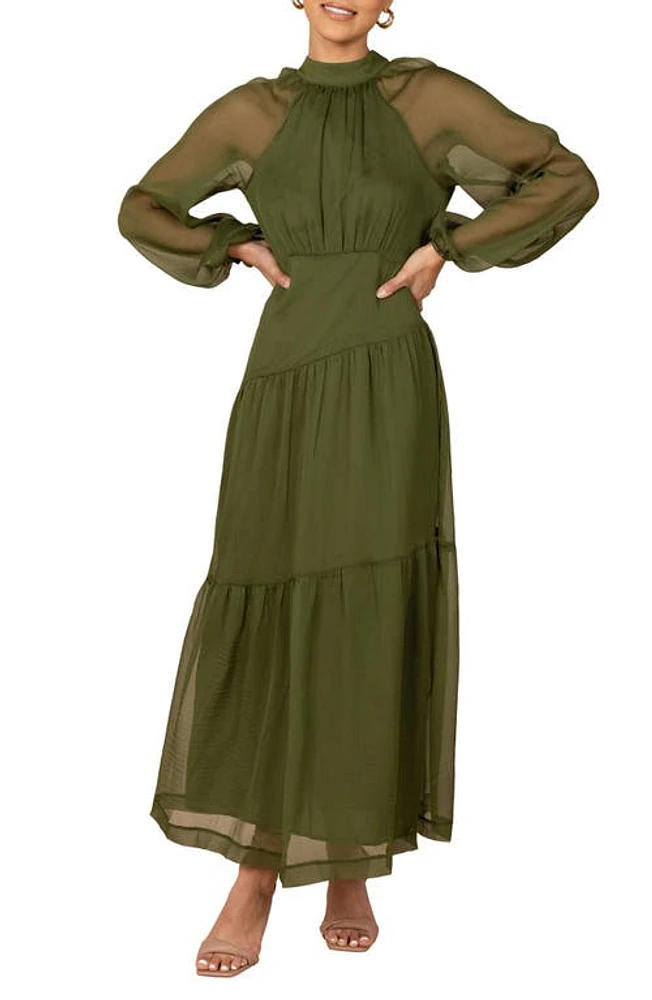 Petal & Pup Julip Long Sleeve Tiered Maxi Dress Olive at Nordstrom,