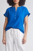 caslon(r) Cotton Gauze Henley Top in Blue Marmara at Nordstrom, Size Small