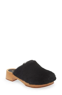 Swedish Hasbeens Fluff Genuine Shearling Clog Black at Nordstrom,