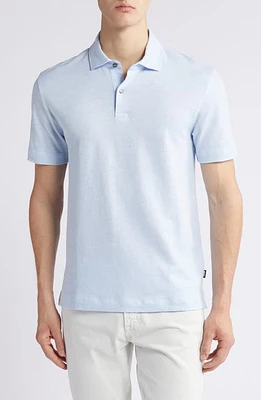 BOSS Press Slub Linen Blend Piqué Polo Light Blue at Nordstrom,