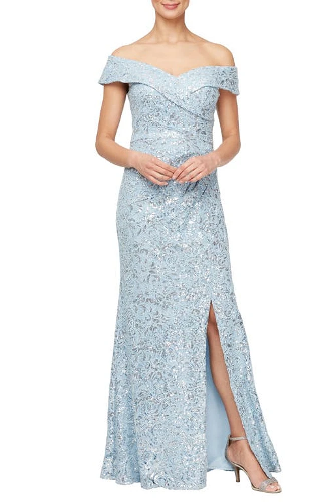 Alex Evenings Floral Embroidered Sequin Off the Shoulder Gown Hydrangea at Nordstrom,