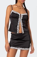 EDIKTED Feyra Sleeveless Button-Up Satin Top Black-And-White at Nordstrom,