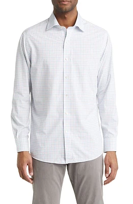 Peter Millar Crown Crafted Ryles Check Poplin Button-Up Performance Shirt in North Sky at Nordstrom, Size X-Large