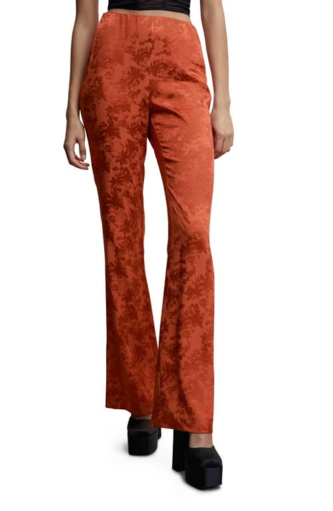 MANGO Floral Jacquard Trousers in Russet at Nordstrom, Size Xx-Large