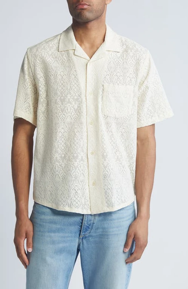 Corridor Alhambra Cotton Blend Lace Camp Shirt Natural at Nordstrom,