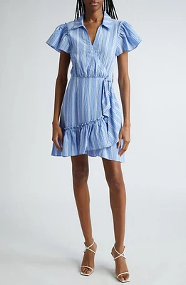 Cinq à Sept Lila Ruffle Wrap Minidress Oxford Blue at Nordstrom,