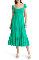 Area Stars Coco Cotton Smocked Eyelet Midi Dress in Green at Nordstrom, Size Large