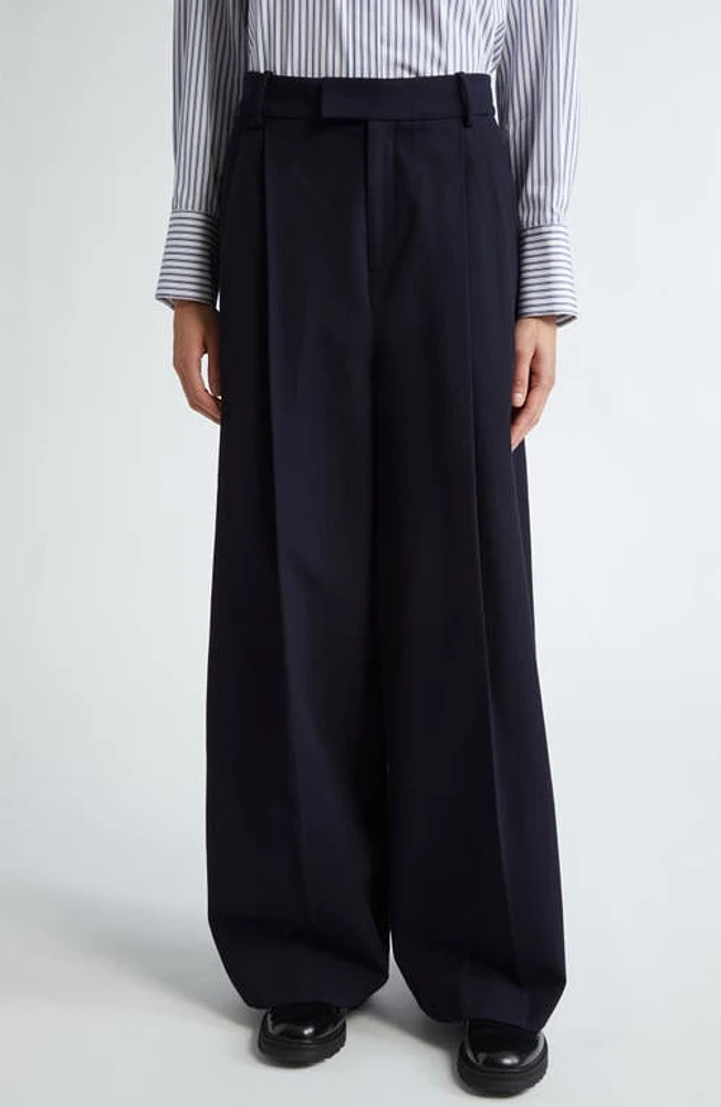 PARTOW Rhett Pleated Wide Leg Virgin Wool Pants in Navy at Nordstrom, Size 2