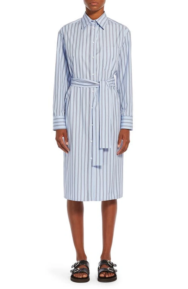 Weekend Max Mara Edipo Stripe Tie Waist Long Sleeve Shirtdress Light Blue at Nordstrom,