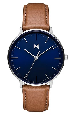 MVMT WATCHES Legacy Slim Leather Strap Watch, 42mm in Blue at Nordstrom