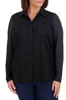 Foxcroft Marianna Mixed Media Button-Up Shirt at Nordstrom