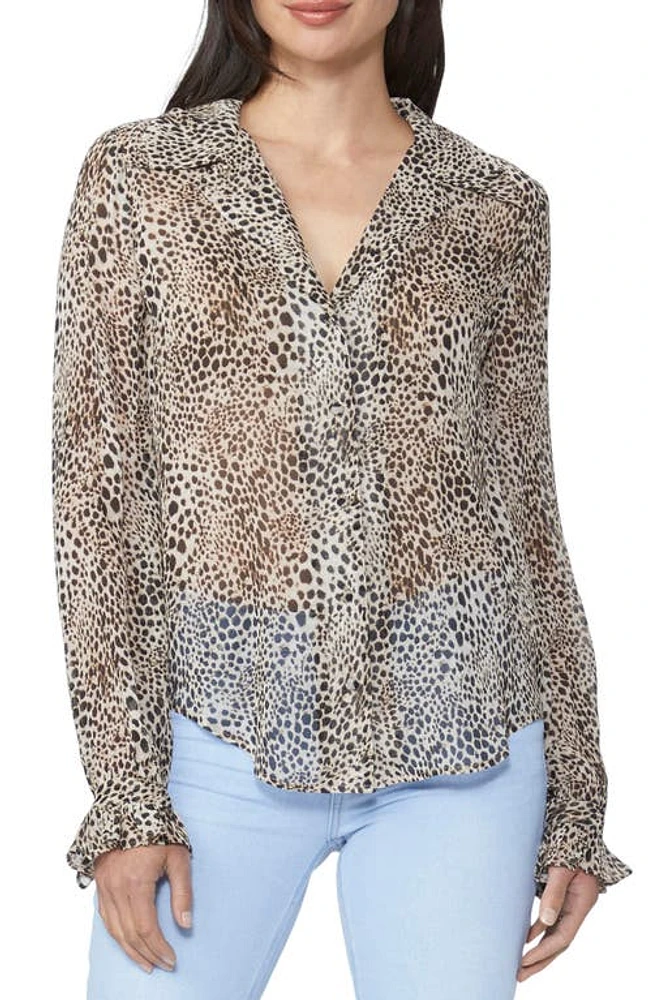 PAIGE Ellyn Sheer Silk Blouse Taupe Multi at Nordstrom,