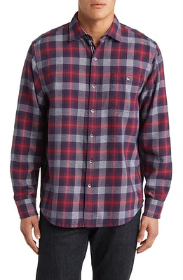 Tommy Bahama Canyon Beach Cozy Check Flannel Button-Up Shirt Pinot Noir at Nordstrom,