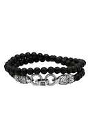 John Varvatos Men's Wolf Beaded Onyx Wrap Bracelet in Silver at Nordstrom, Size 8