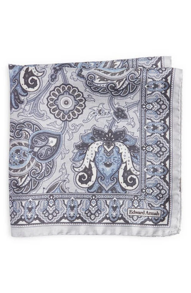 EDWARD ARMAH Persian Print Silk Pocket Square in Gray at Nordstrom