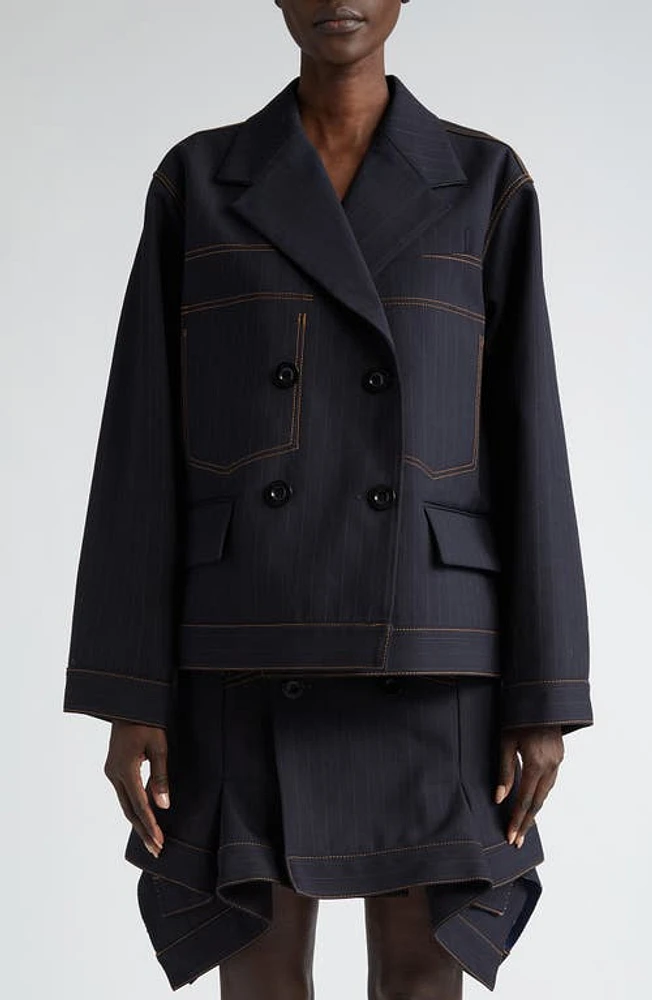 Sacai Chalk Stripe Bonding Jacket Navy at Nordstrom,