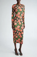 Carolina Herrera Floral Long Sleeve Midi Dress Midnight Multi at Nordstrom,