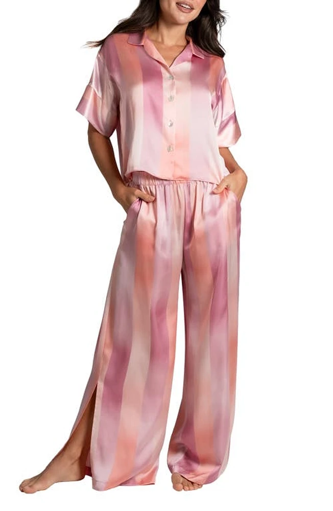 Midnight Bakery Ombre Lane Stripe Short Sleeve Satin Pajamas Pink at Nordstrom,