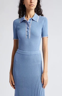 Zimmermann Metallic Rib Polo Sweater Denim Blue at Nordstrom,