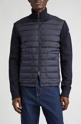 Moncler Quilted Nylon & Knit Cardigan Navy at Nordstrom,