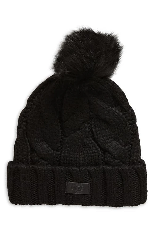 UGG(r) Cable Knit Pom Beanie in Black at Nordstrom