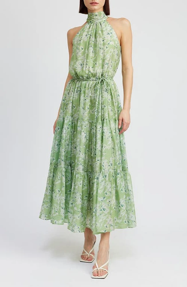 En Saison Laguna Floral Print Halter Dress Lt Green Teal at Nordstrom,