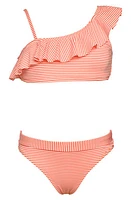 Hobie Kids' Sailor Ruffle One-Shoulder Two-Piece Swimsuit Poppy at Nordstrom,