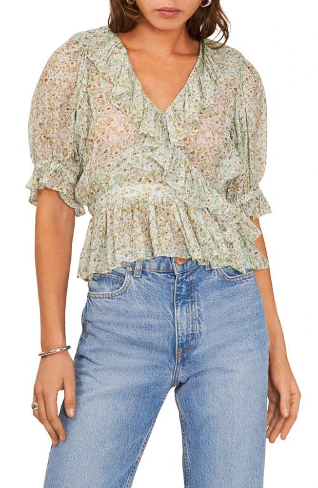 1.STATE Mixed Print Chiffon Blouse Green River at Nordstrom,