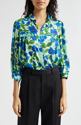 Smythe Floral Gathered Top Blue at Nordstrom,