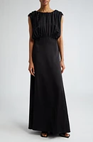 Jil Sander Gathered Cap Sleeve Satin Gown 001 Black at Nordstrom, Us