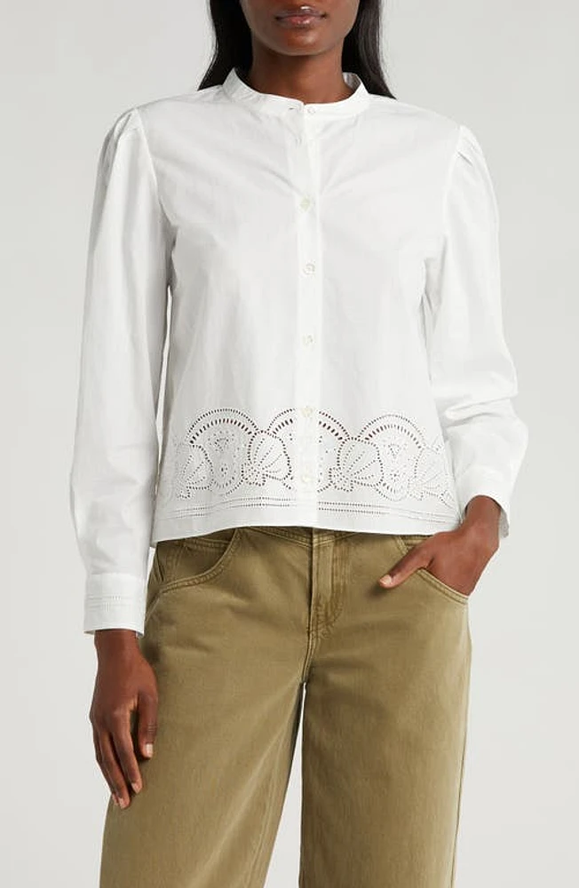 FRAME Eyelet Accent Cotton Button-Up Shirt White at Nordstrom,