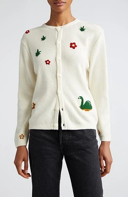 Bode Chatham Beaded Merino Wool & Cashmere Rib Cardigan Cream at Nordstrom,