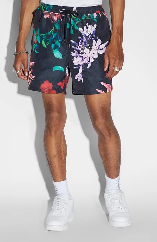 Ksubi Flowa Floral Water Resistant Swim Trunks Black Multi at Nordstrom,