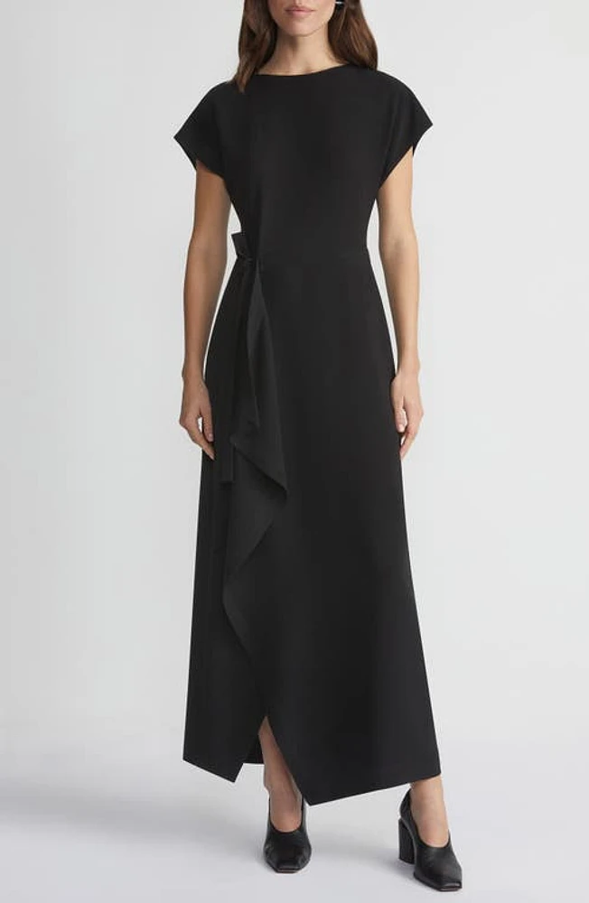 Lafayette 148 New York Tie Front Draped Crepe Dress Black at Nordstrom,