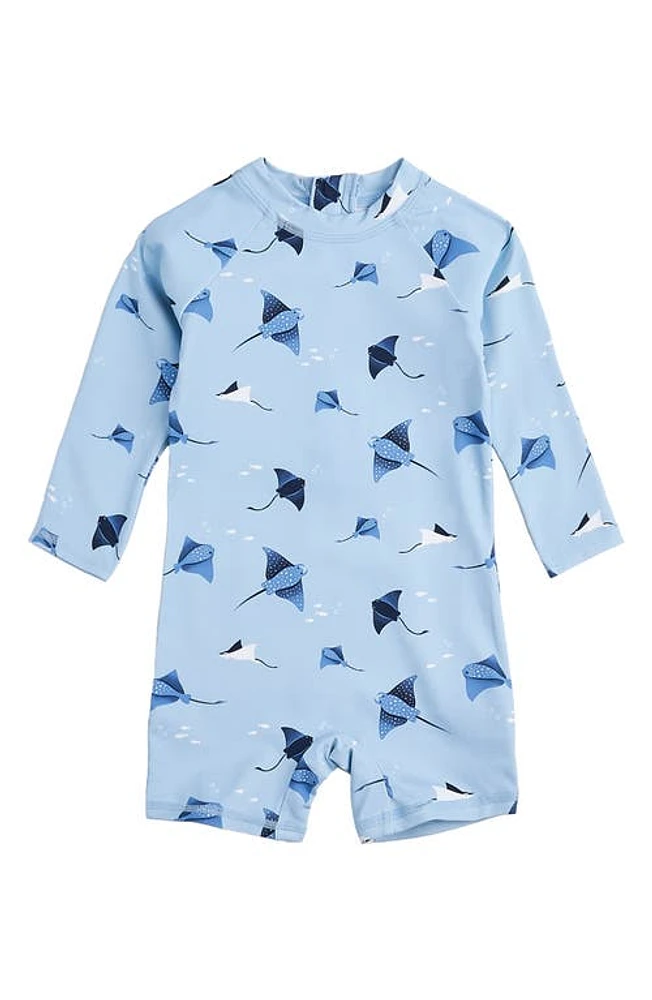 Petit Lem Stingray Long Sleeve One-Piece Rashguard Swimsuit in Blue Light at Nordstrom, Size 12-18M