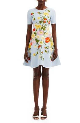 Oscar de la Renta Poppy Jacquard Sleeveless Fit & Flare Dress Light Blue Multi at Nordstrom,