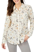 Foxcroft Davis Brushstrokes Button-Up Shirt Ivory Multi at Nordstrom,