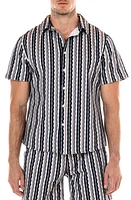 Original Paperbacks Riviera Stripe Short Sleeve Button-Up Knit Shirt at Nordstrom,