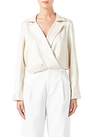 Endless Rose Satin Wrap Shirt Cream at Nordstrom,