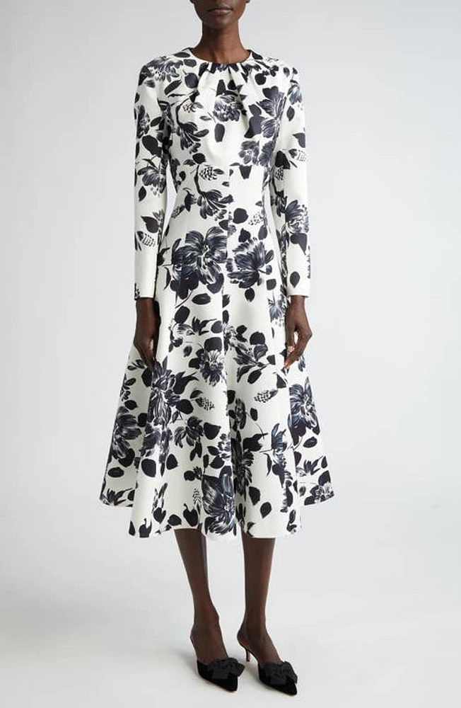 Emilia Wickstead Tris Floral Long Sleeve A-Line Dress Black Flowers On Ivory at Nordstrom, Us