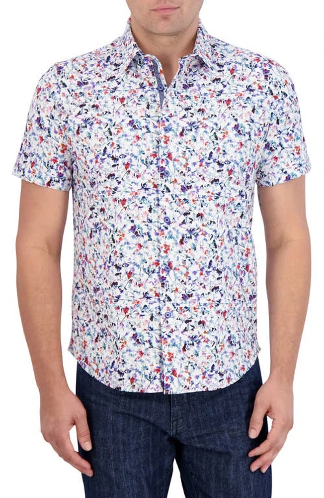 Robert Graham Bavaro Floral Short Sleeve Cotton Knit Button-Up Shirt White Multi at Nordstrom,