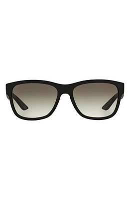 Prada 57mm Gradient Rectangle Sunglasses in Black Rubber/Grey Gradient at Nordstrom