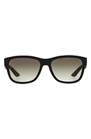 Prada 57mm Gradient Rectangle Sunglasses in Black Rubber/Grey Gradient at Nordstrom