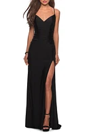 La Femme Cross Back Satin Jersey Trumpet Gown at Nordstrom