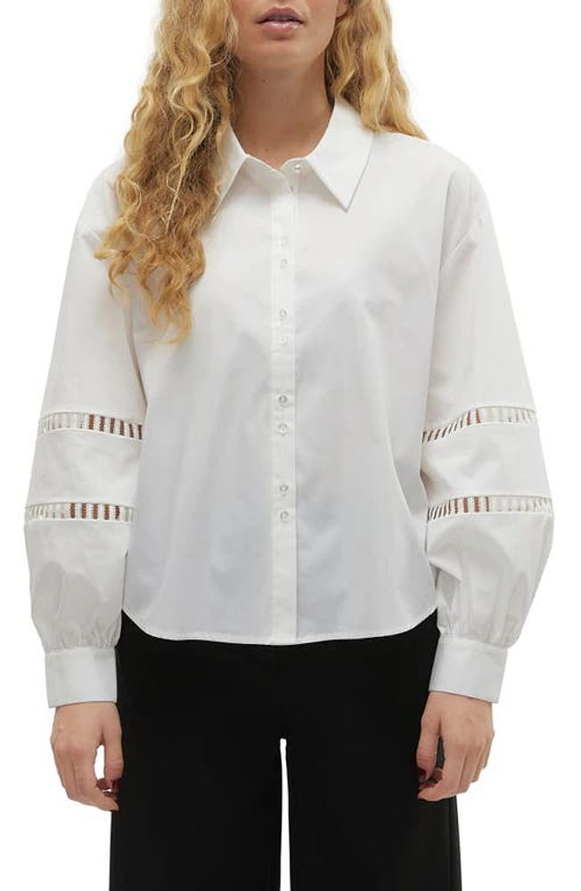 VERO MODA Eya Ladder Stitch Button-Up Shirt Snow White at Nordstrom,