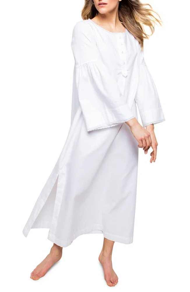 Petite Plume Seraphine Cotton Flannel Nightgown White at Nordstrom,